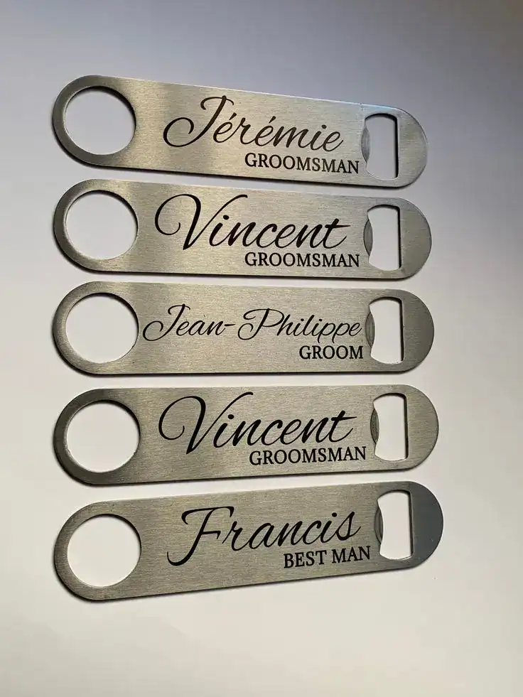 Personalized Groomsman Bottle Openers for Wedding Favors.