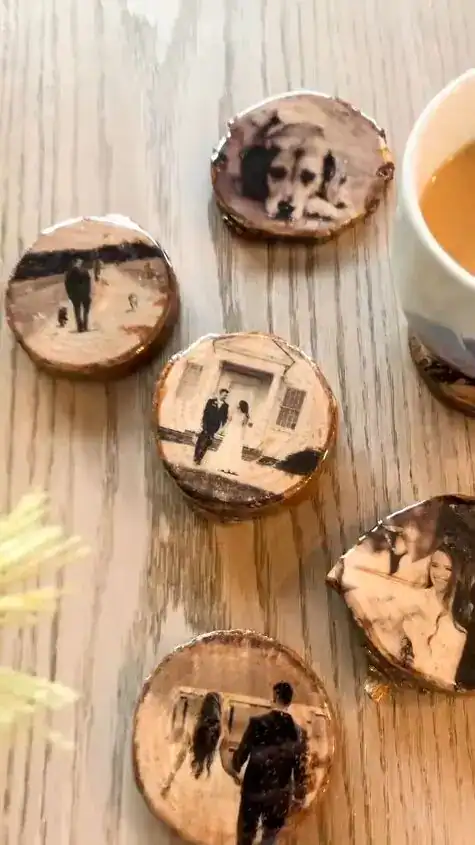 Personalized photo coasters for housewarming parties and gifts.
