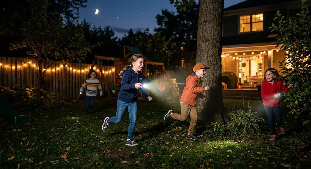 Flashlight tag nighttime game for kids