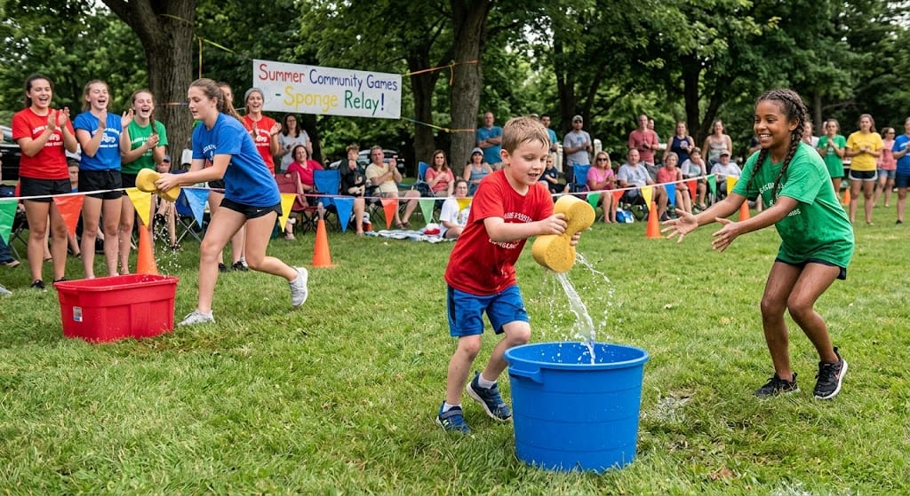 Sponge relay water game for kids
