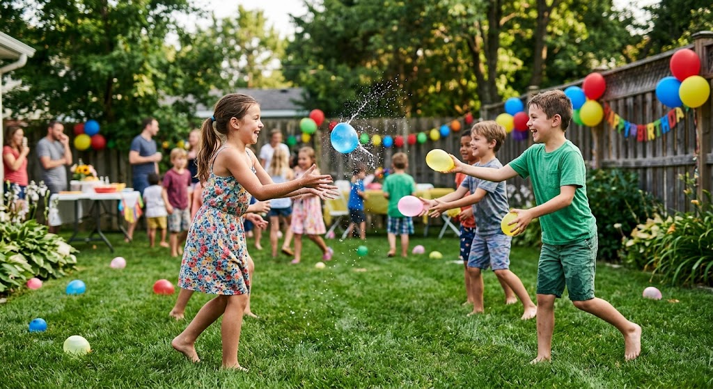 Water balloon toss game for kids