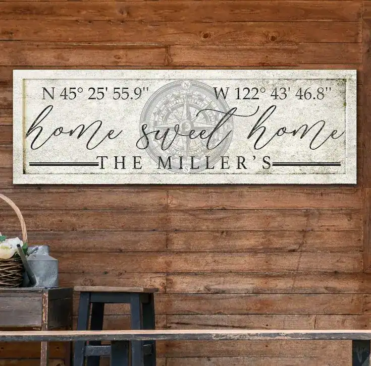 Rustic wooden sign with "home sweet home" message for housewarming gifts.