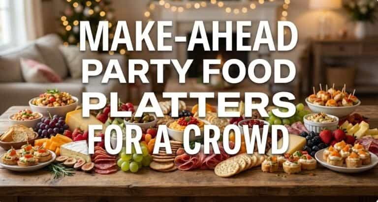 Assorted make-ahead party food platters for gatherings and celebrations.