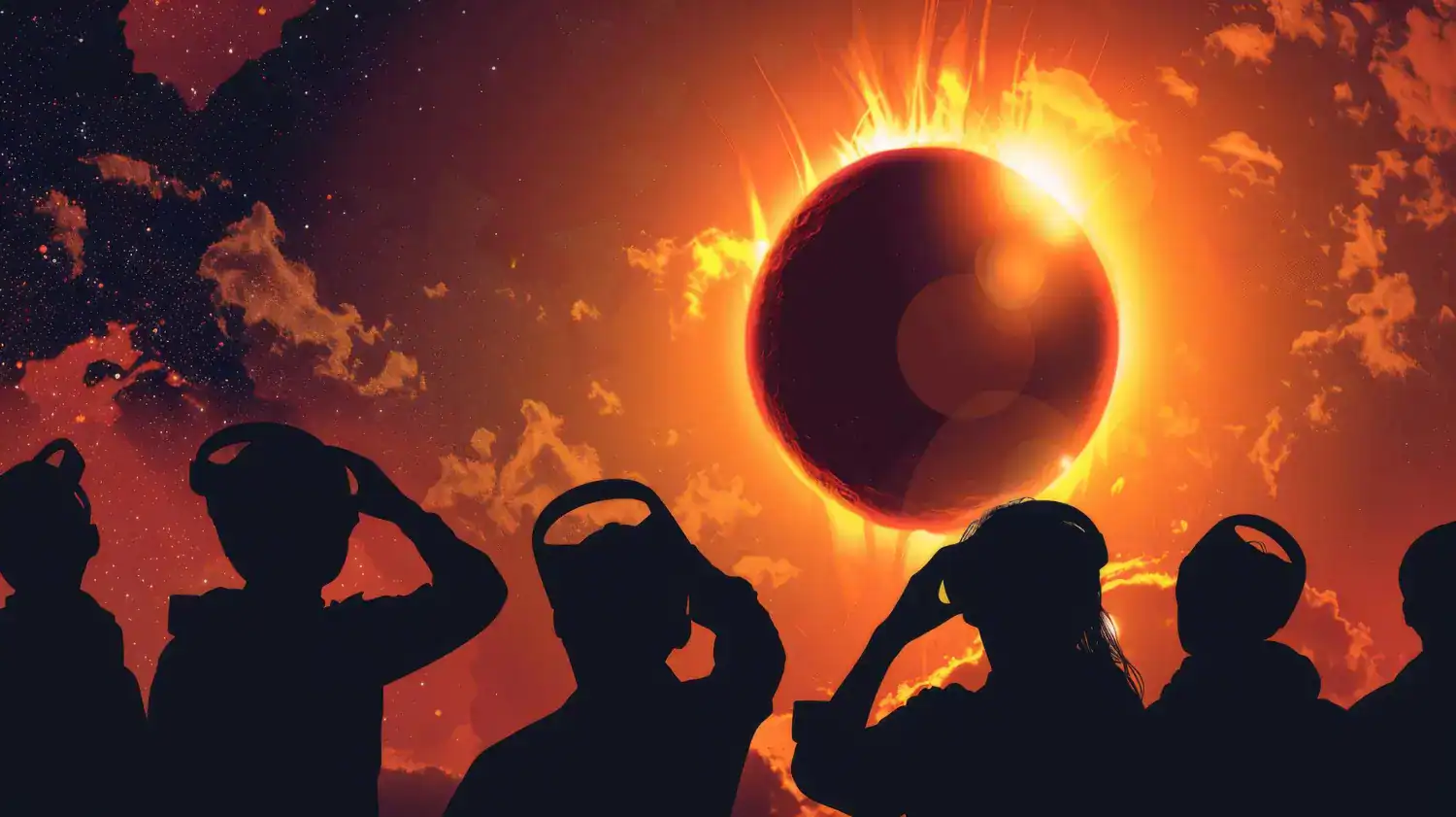Children watching a solar eclipse during a themed party event.
