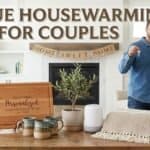 18 Unique Housewarming Gifts for Couples Couple holding housewarming gift in cozy living room for unique housewarming presents.