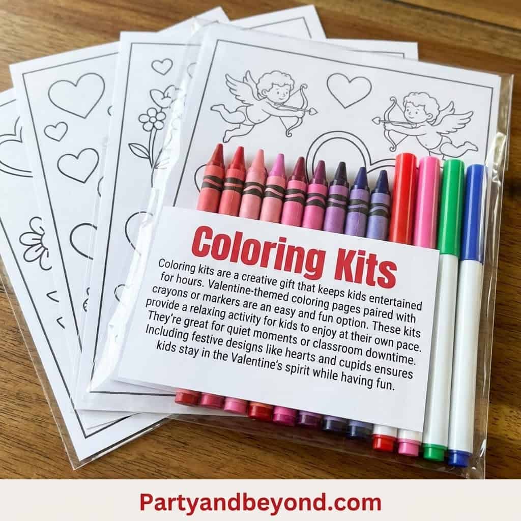 Valentine's Day coloring kits with hearts, angels, and Cupid images for classroom fun. Perfect for k.