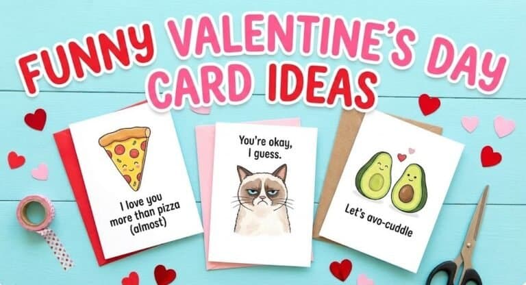Collection of humorous Valentine’s Day cards with funny messages and cute illustrations.