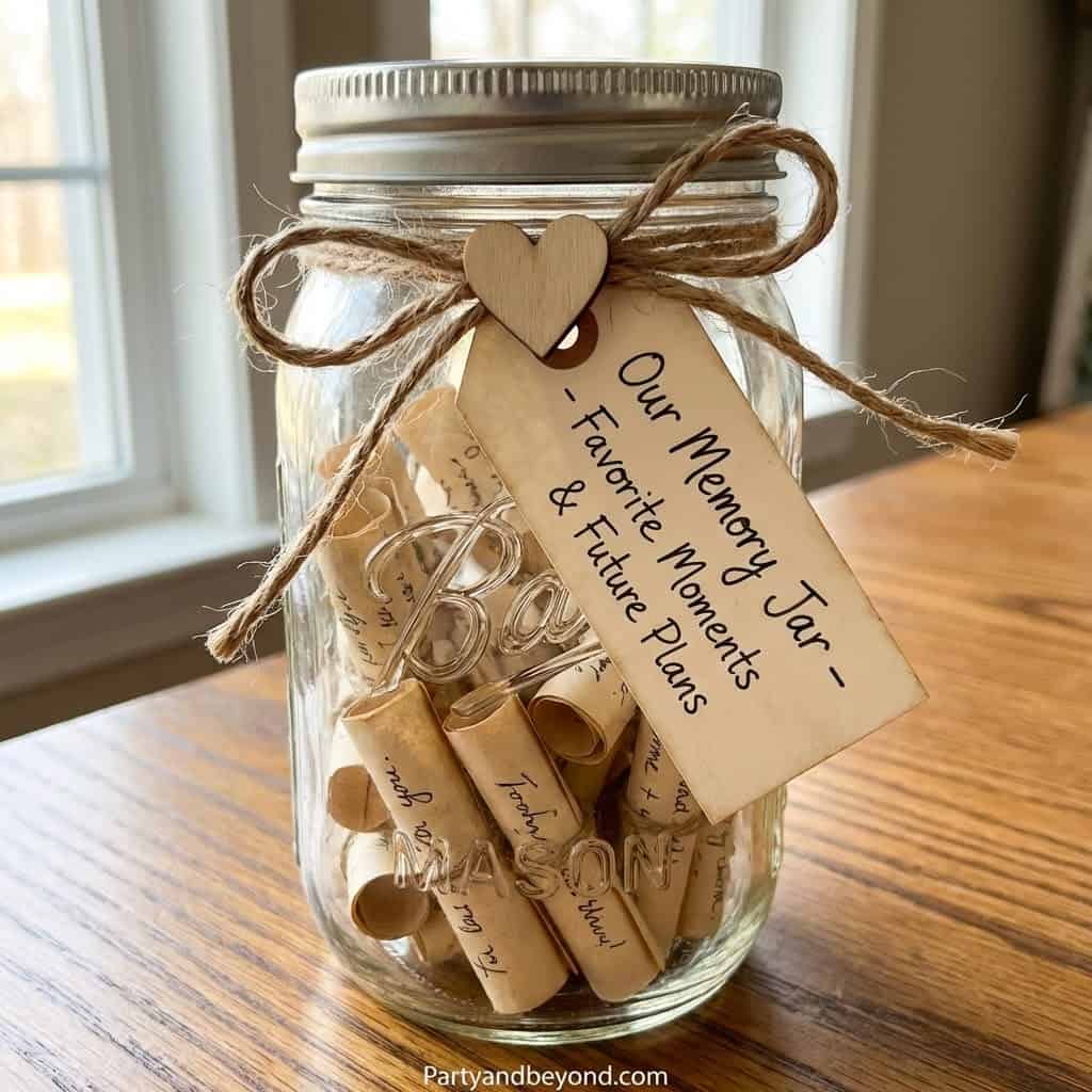 Memory jar filled with handwritten notes and scrolls for a heartfelt gift.