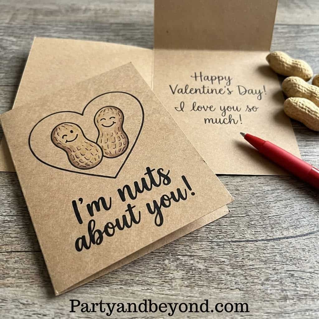 Cute peanut-themed Valentine’s Day card with love message for husband.