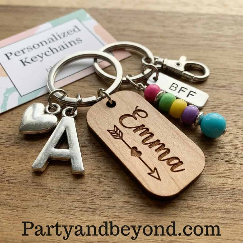 Custom Emma keychain with colorful beads and initials for kids.