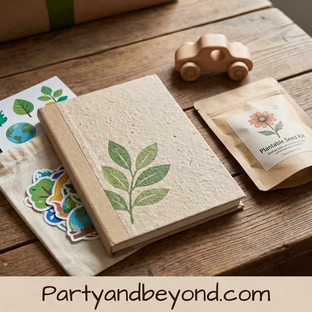 Eco-friendly plantable seed paper gift set with stickers and a wooden car for kids' Valentine’s Day.
