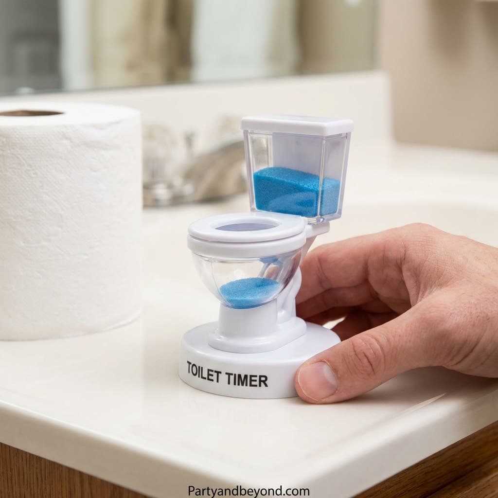 Novelty toilet timer with blue sand, perfect humorous gift for Valentine's Day for husband.