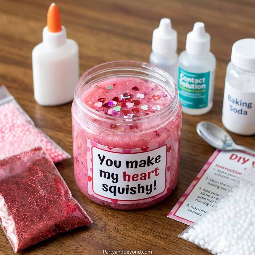 Heart-Shaped Slime with Confetti for Kids.