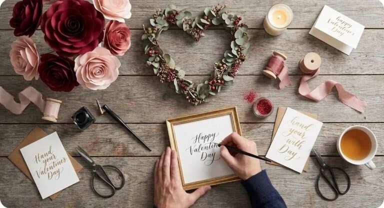 Creative Valentine’s Day crafts for adults with flowers, wreaths, and handmade cards.