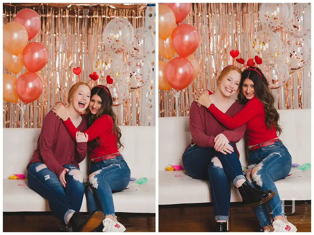 Happy family celebrating Valentine’s Day with heart confetti outdoors.