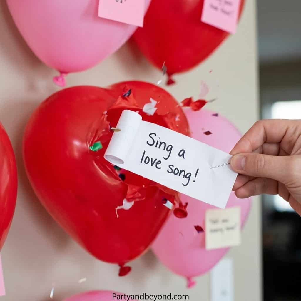 Heart-shaped balloons for Valentine's Day with a handwritten love song note.