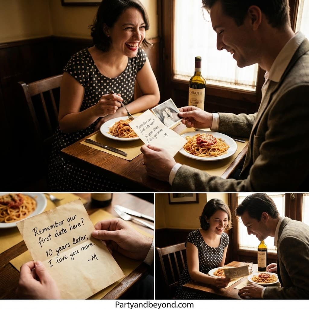Valentine’s Day romantic surprise with handwritten note and dinner for husband. Perfect idea for cel.