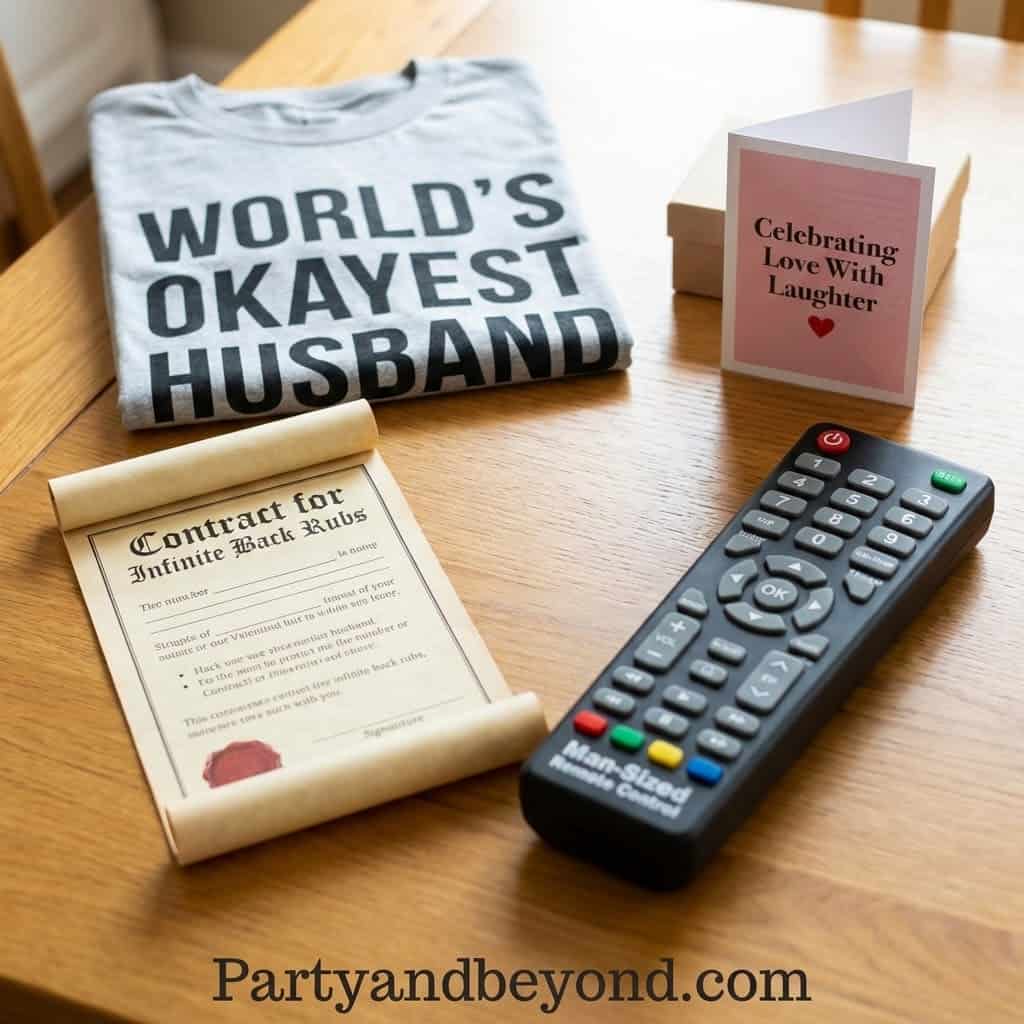 Humorous "World's Okayest Husband" T-shirt for Valentine's Day gift.