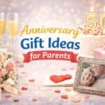21 Anniversary Gift Ideas for Parents Anniversary gift ideas for parents celebrating 50 years, featuring flowers, champagne, and personali.