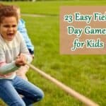 23 Easy Field Day Games for Kids Kids playing tug-of-war during a fun field day event outdoors.