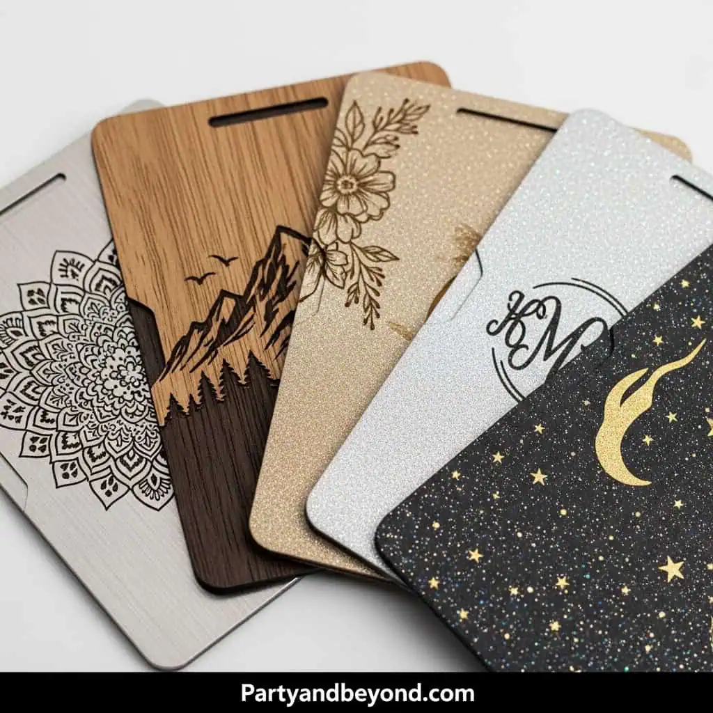 Elegant wooden and glitter gift card holders for Father's Day.