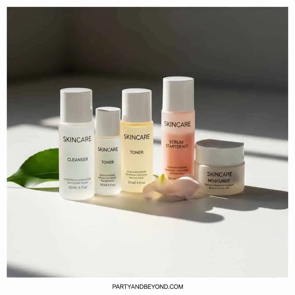 Teen skincare starter kit with cleanser, toner, serum, and moisturizer. Perfect birthday gift.