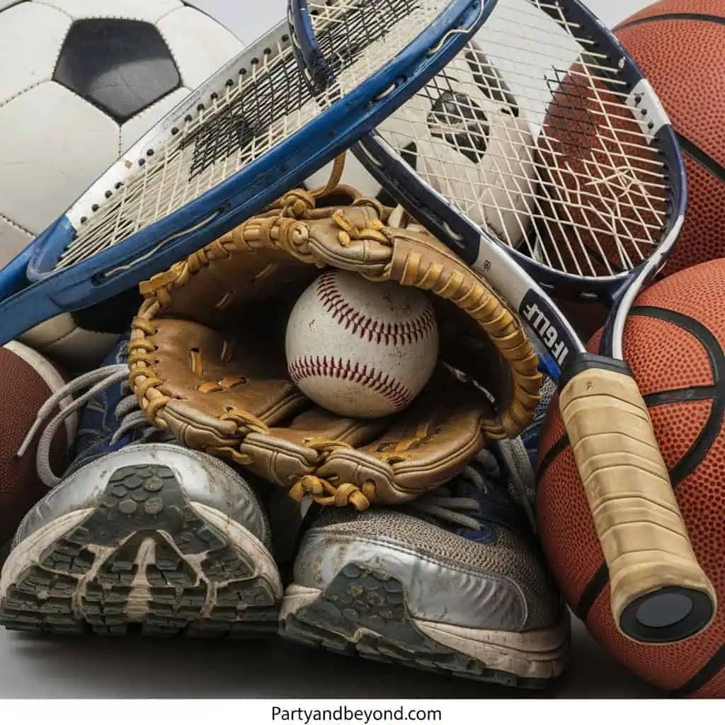 Sports Equipment and Baseball Glove with Ball.
