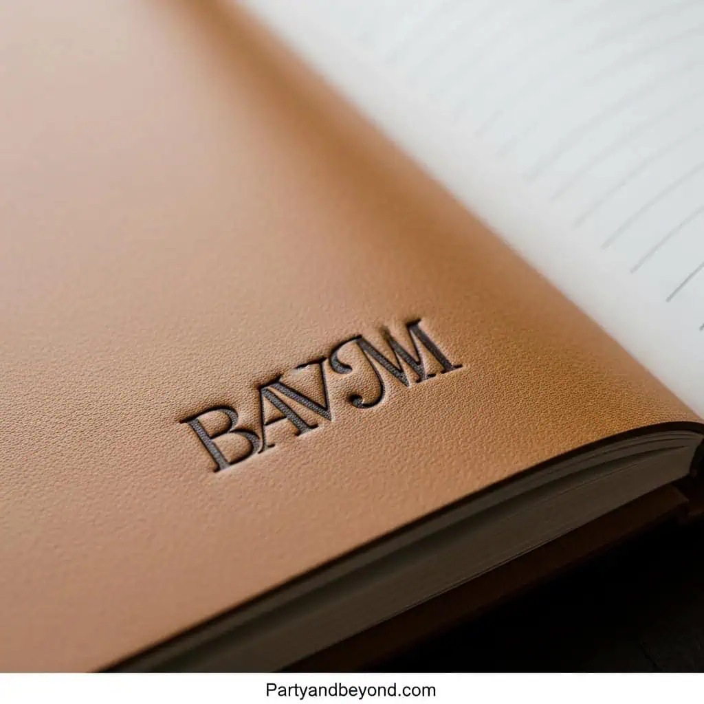 Gift journal with "BAVM" embossed on cover, perfect for teen birthday gifts.