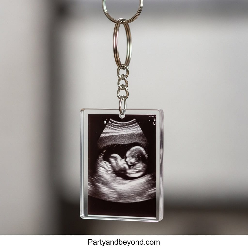 Custom baby ultrasound keychain for gender reveal gifts and keepsakes.