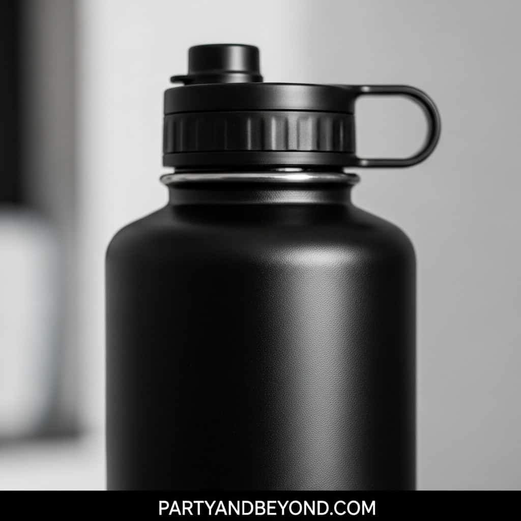 Reusable black water bottle, ideal for gender reveal party favors and eco-friendly gifts.