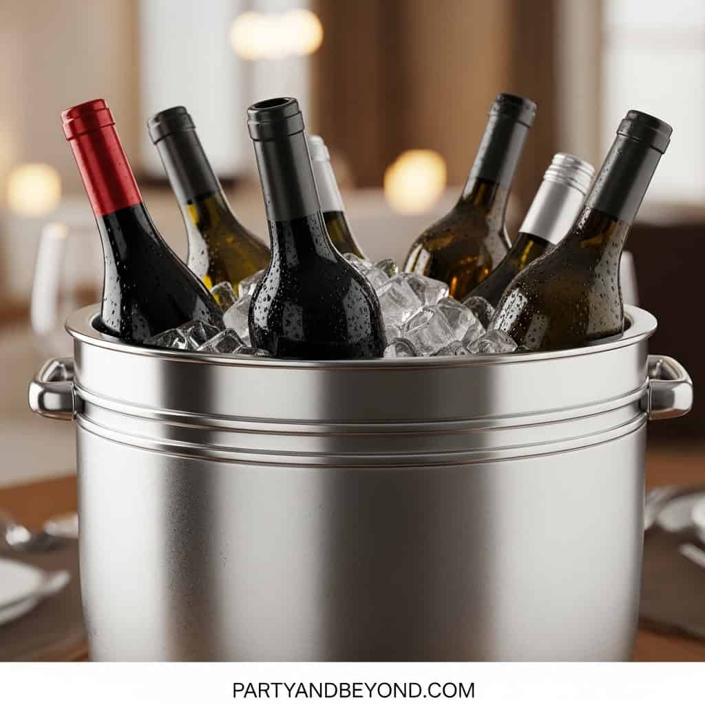 Elegant wine cooler with bottles on ice for special occasions.