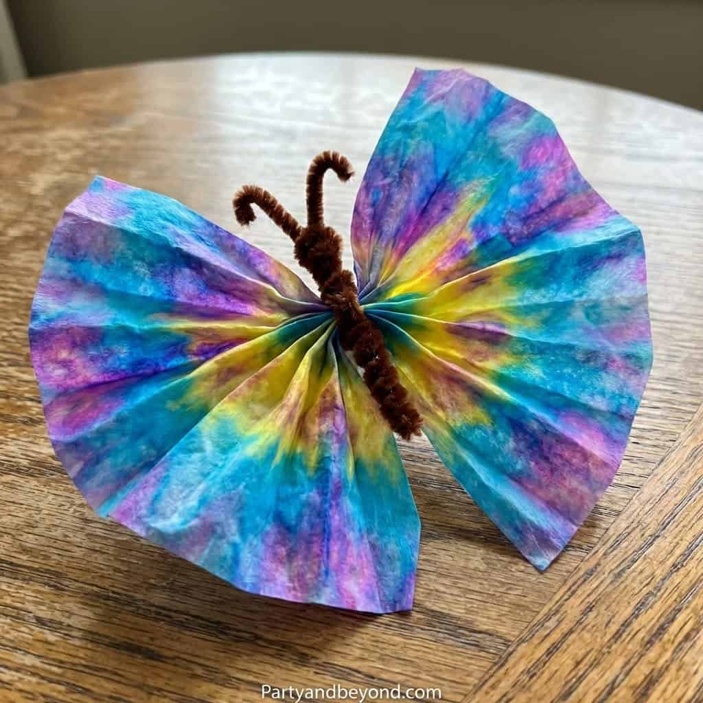 Bright, vibrant butterfly craft perfect for kids' spring arts and crafts projects.