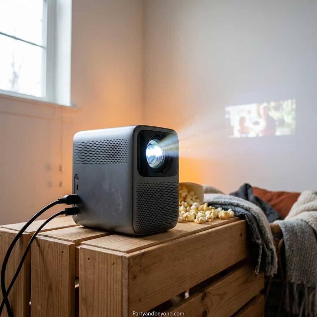 Portable projector for home entertainment and movie nights.