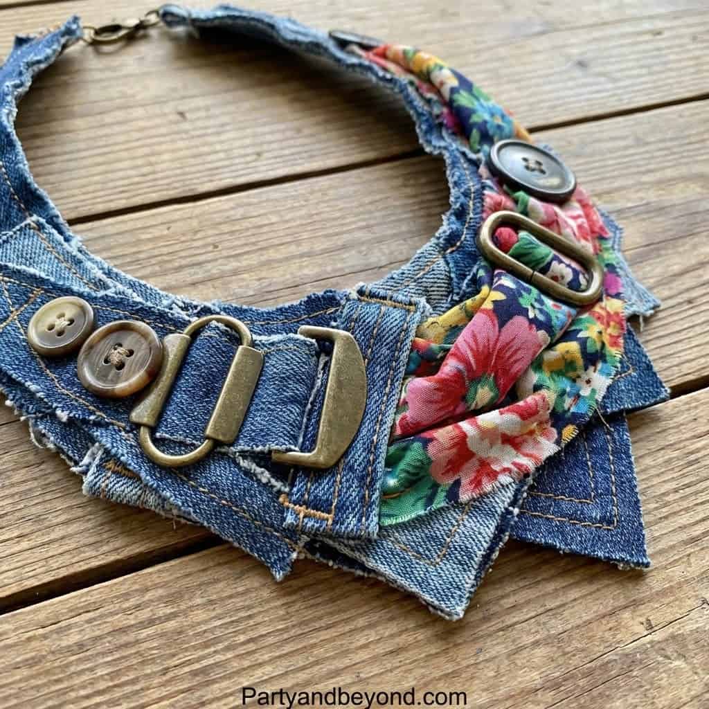 Elegant denim and floral necklace for Mother's Day gift.