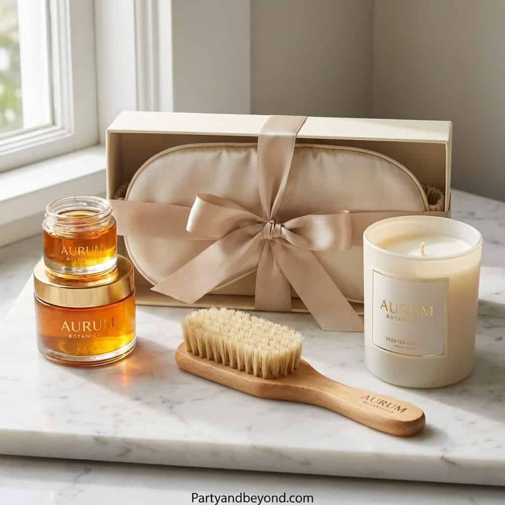 Luxury gift set featuring candles, skincare, and a wooden brush for Mother's Day 2026.