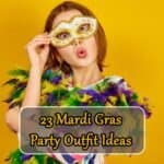 23 Mardi Gras Party Outfit Ideas Festive Mardi Gras costume with mask and feathers for celebration.