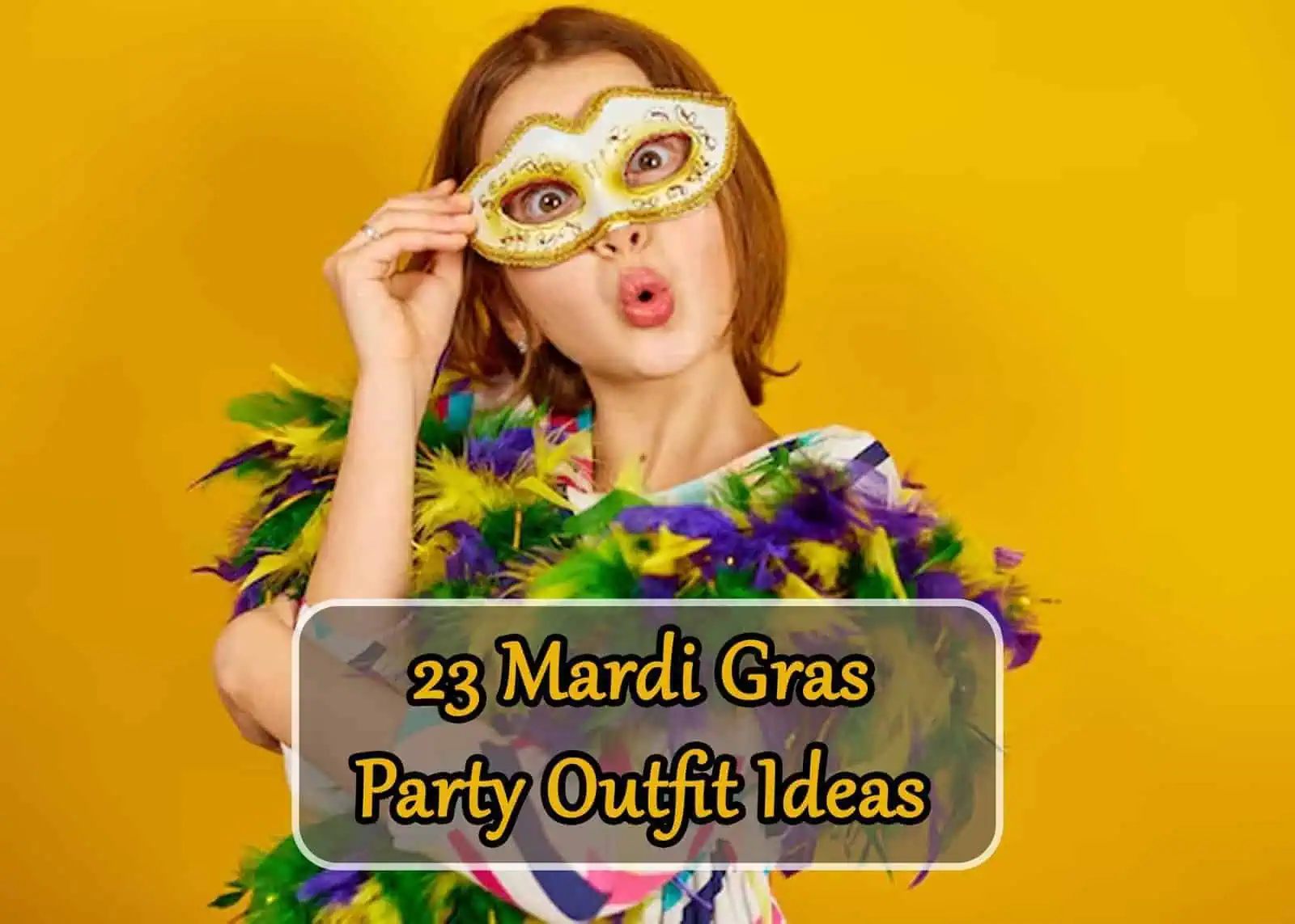 Festive Mardi Gras costume with mask and feathers for celebration.