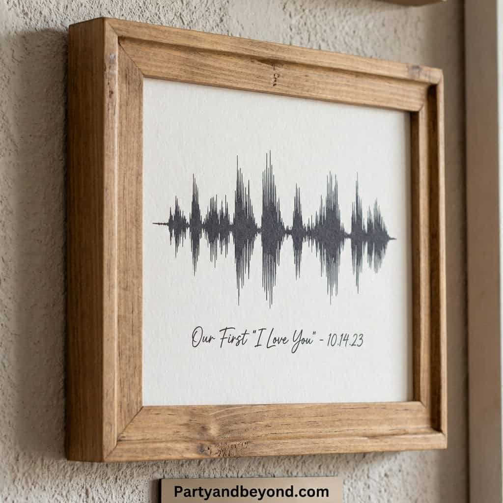 Anniversary gift with sound wave and personalized message for husband. Unique first anniversary gift.