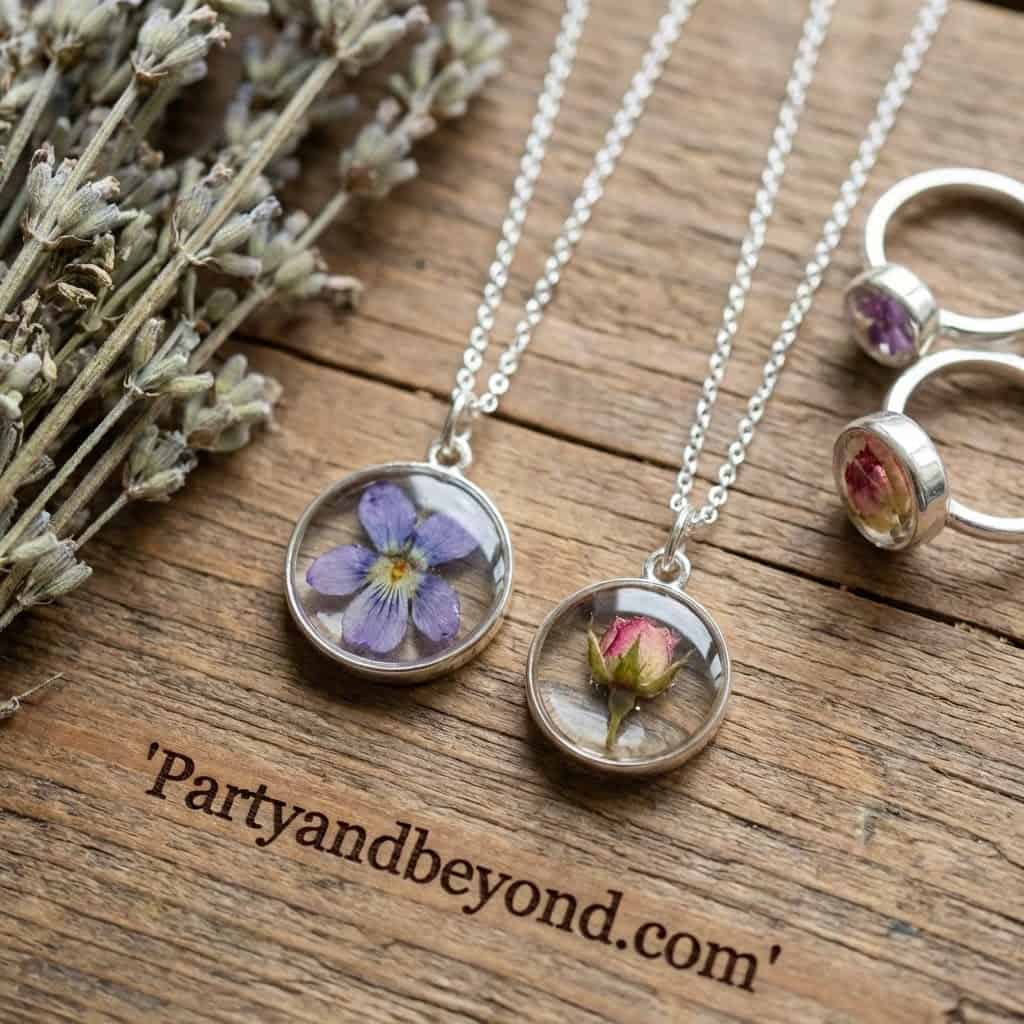 Elegant flower jewelry necklaces and rings for Mother's Day gift.
