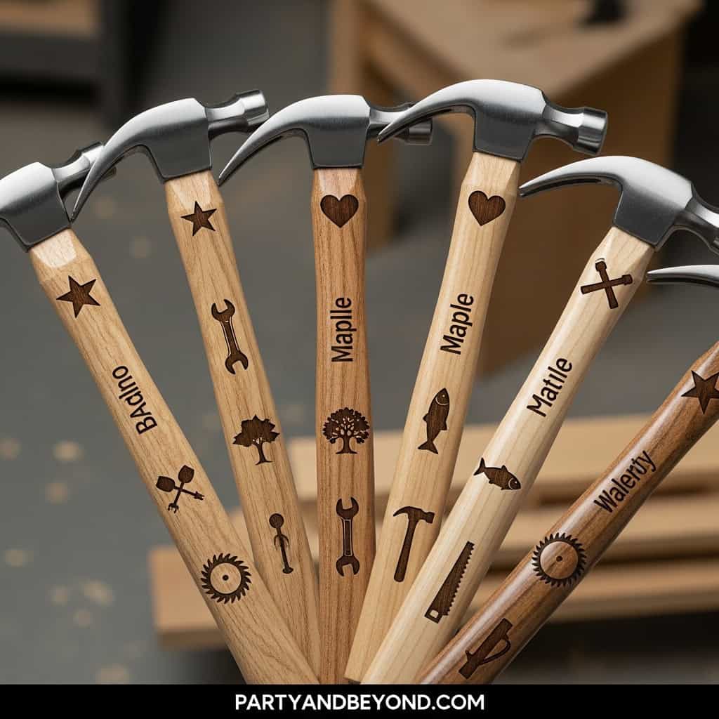 Engraved hammers with personalized names and symbols, perfect for unique Father's Day gifts from kid.