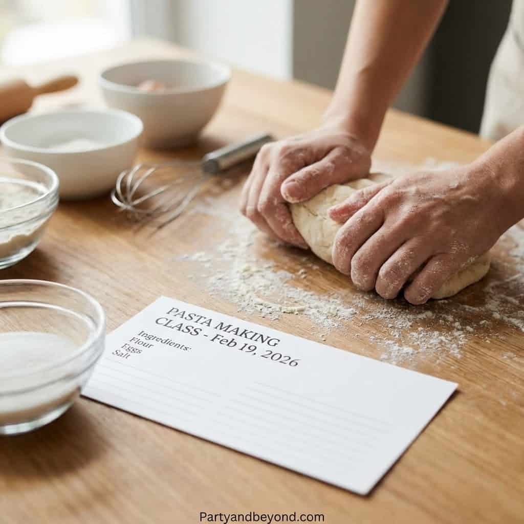 Woman kneading pasta dough on a wooden table for a thoughtful Mother-in-Law gift.