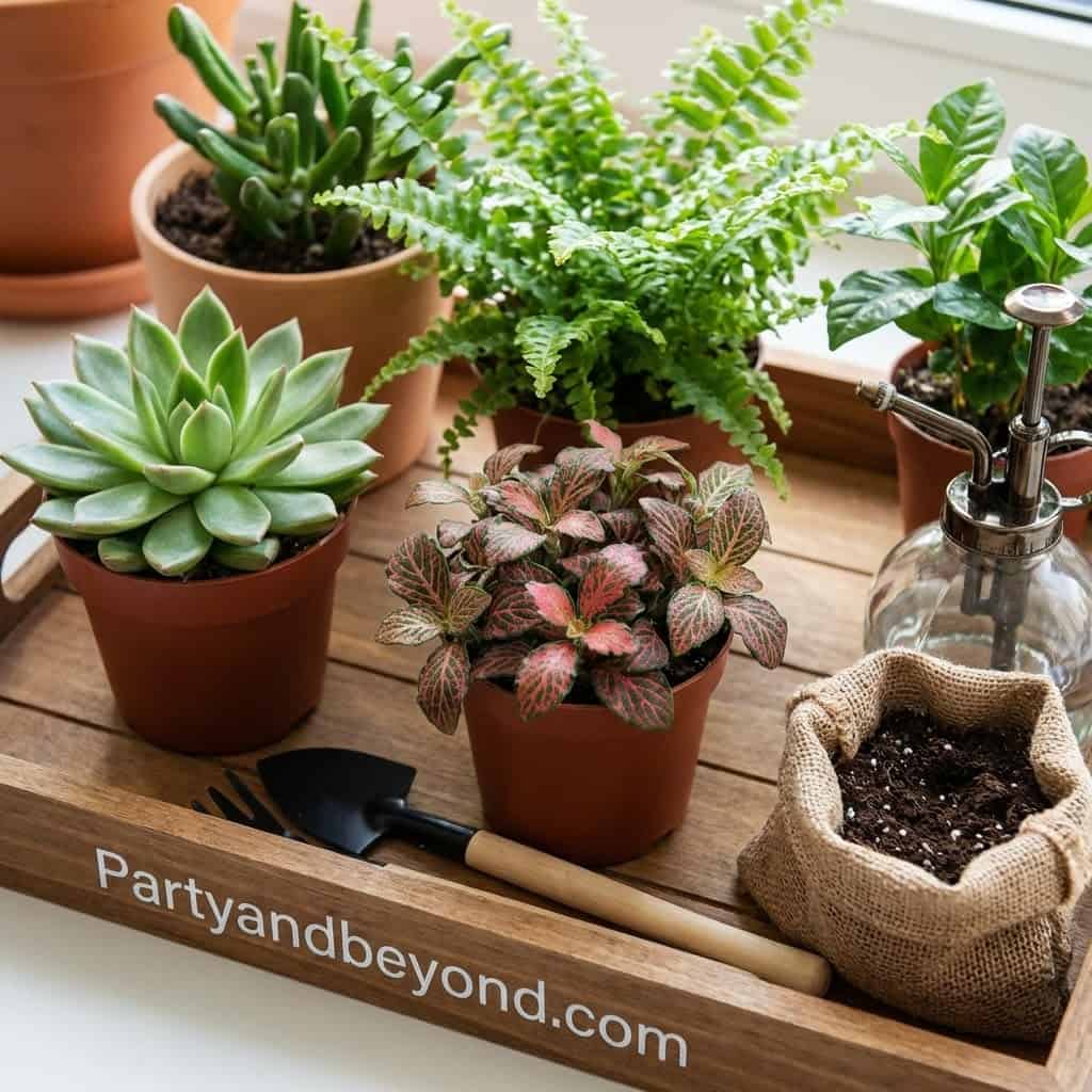 Beautiful collection of potted succulents and houseplants perfect for Mother's Day gifts.