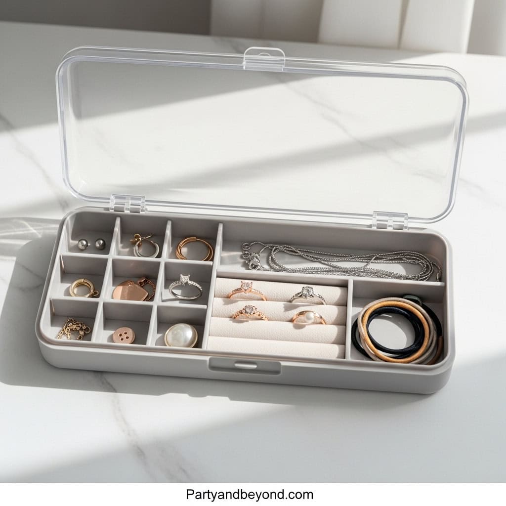 Jewelry storage box with compartments for rings, earrings, and bracelets, perfect for 21st birthday.