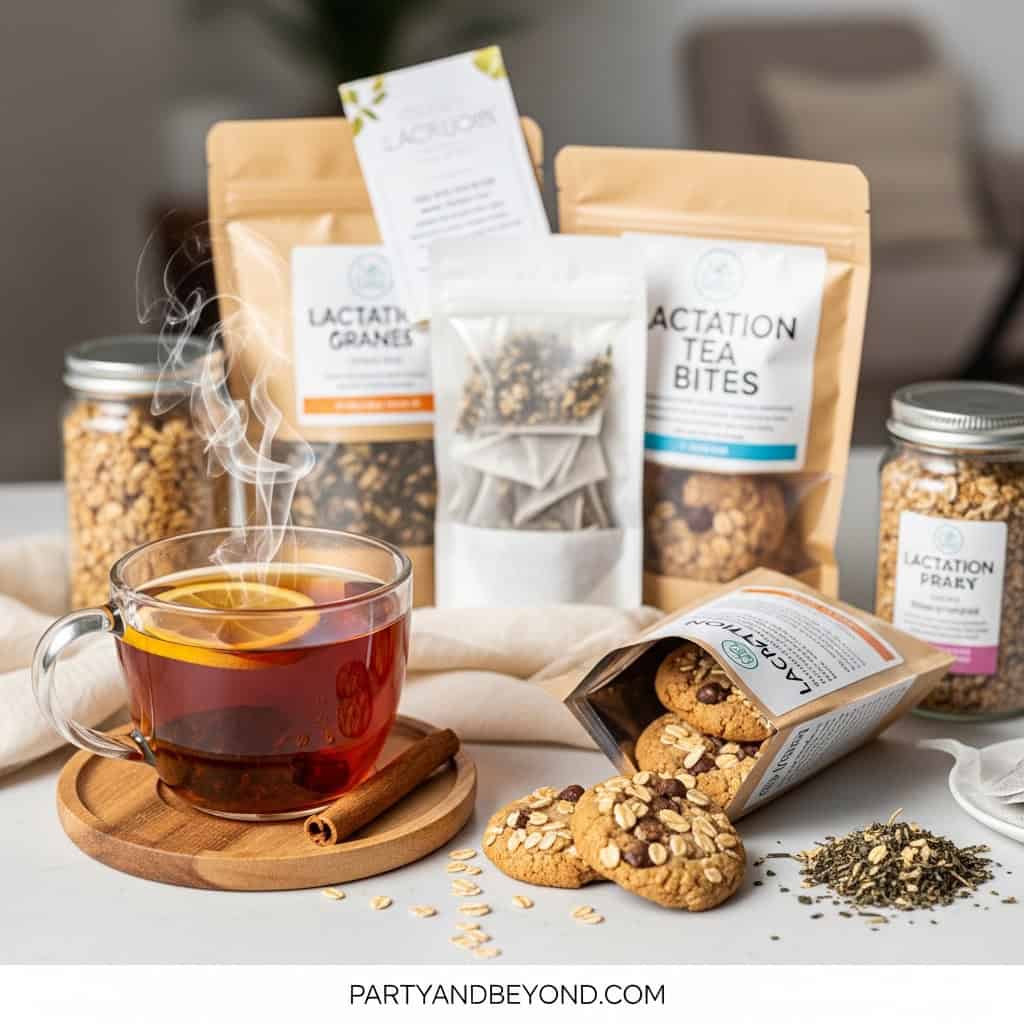 Lactation tea, cookies, and herbal snacks for new moms' postpartum care.