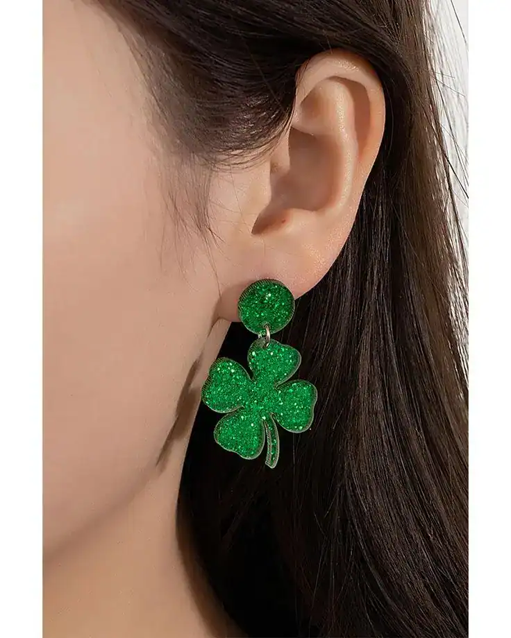Lucky clover green earrings and accessories for St. Patrick's Day.