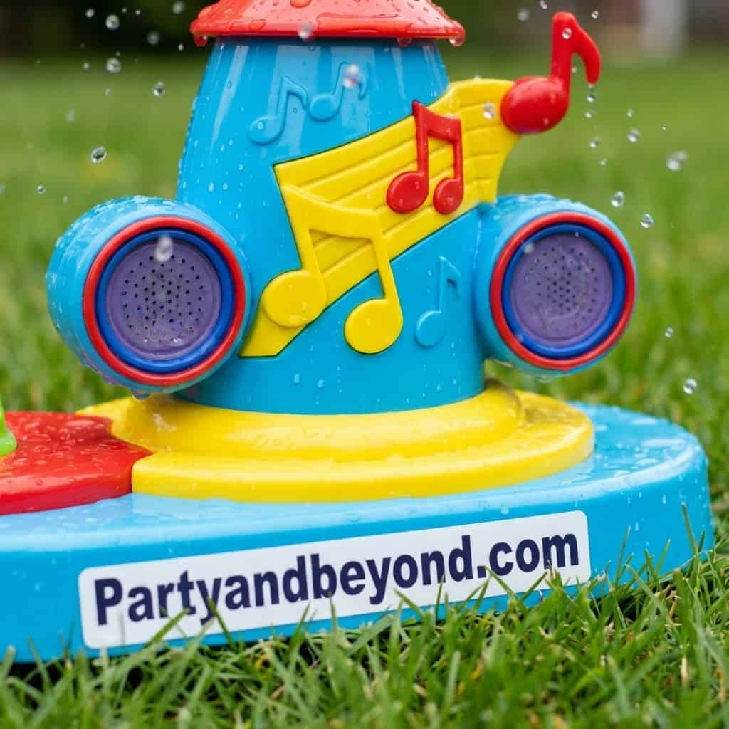 Colorful outdoor musical toy with drums and musical notes, perfect for summer party games.