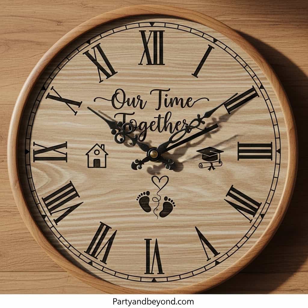 Personalized family clock with meaningful icons and message.