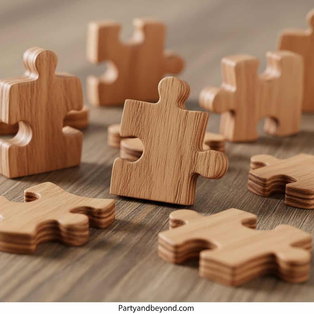 Wooden puzzle pieces symbolizing personalized Father's Day gifts for kids.