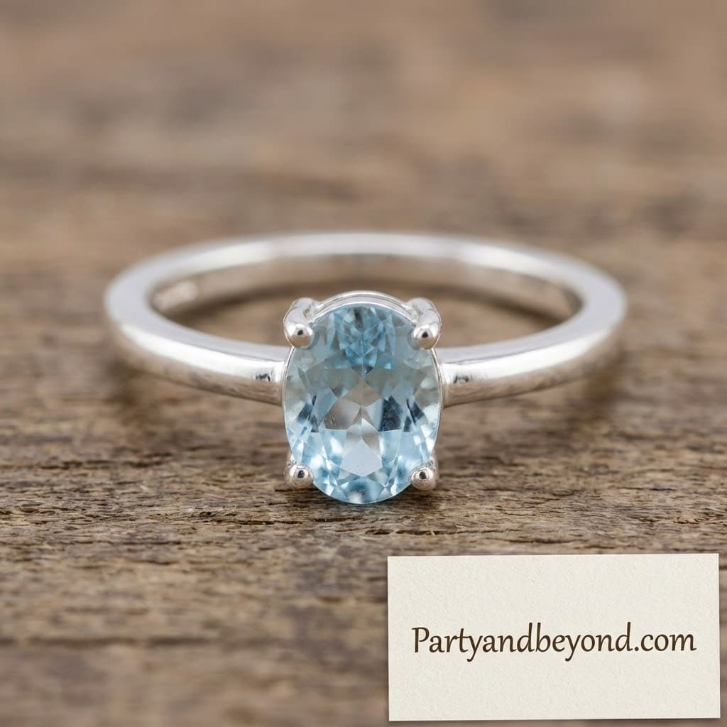 Elegant silver ring featuring an oval-cut blue gemstone, perfect for Sweet 16 gift ideas.