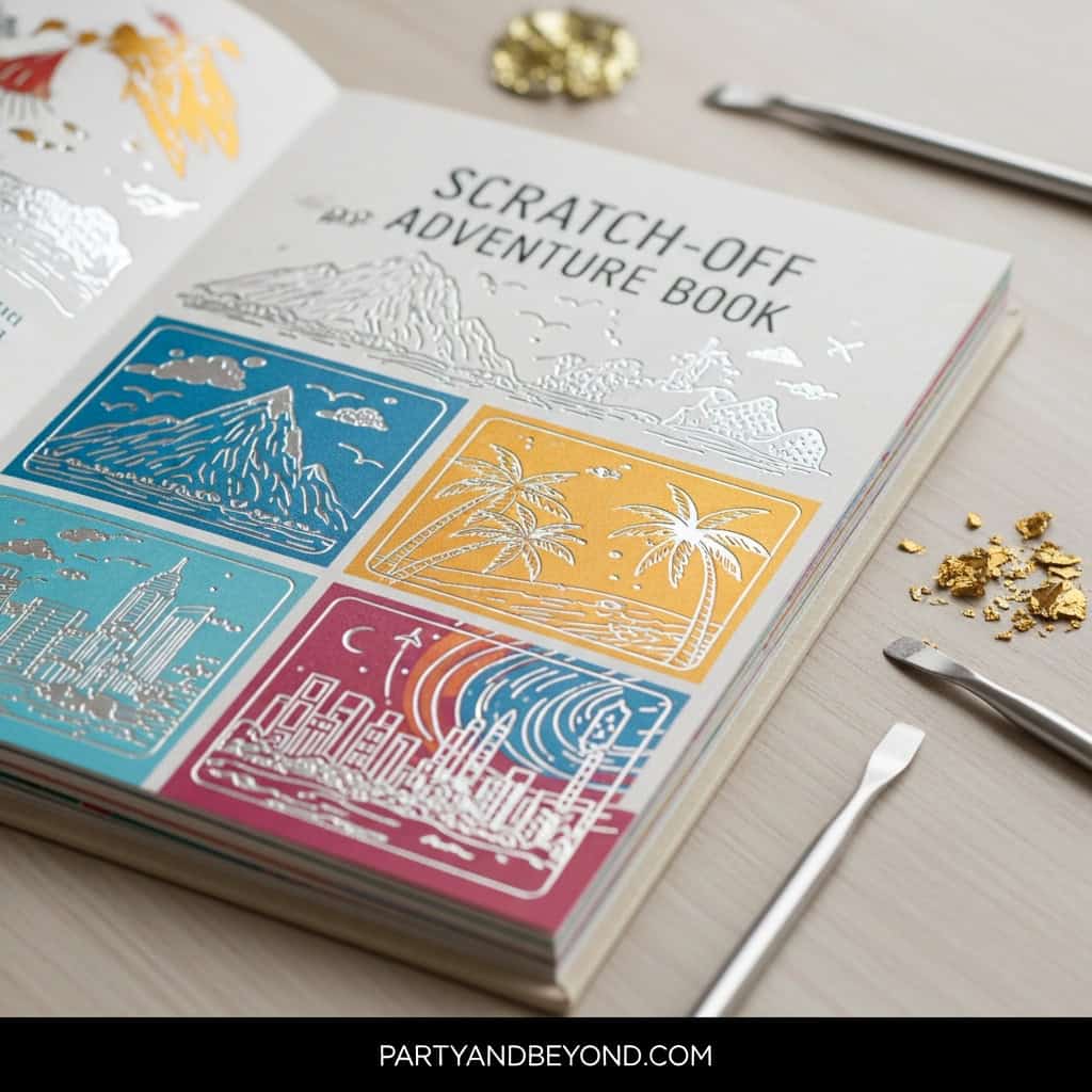 Scratch-off adventure book with city and travel designs, perfect for 21st birthday celebrations.